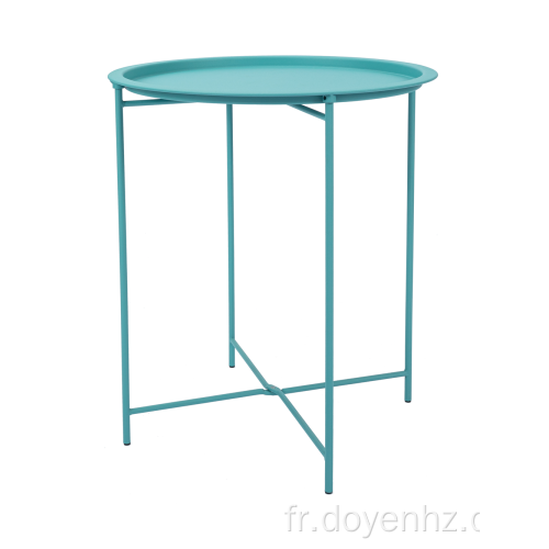 Table d&#39;appoint ronde pliante en métal avec plateau amovible